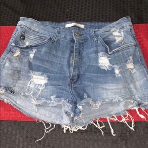Distressed jean shorts